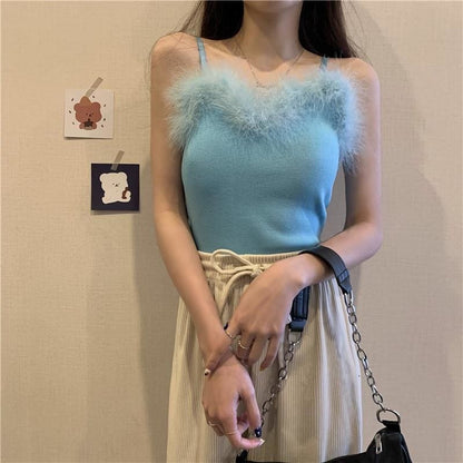 90s-Princess Feather Pastel Kawaii Aesthetic Knit Top - 