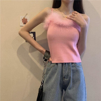 90s-Princess Feather Pastel Kawaii Aesthetic Knit Top - 