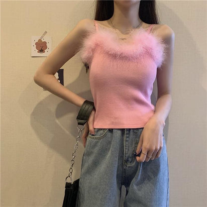 90s-Princess Feather Pastel Kawaii Aesthetic Knit Top - 