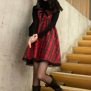 Korean Style Kawaii Red Plaid Suspender Dress MM2303