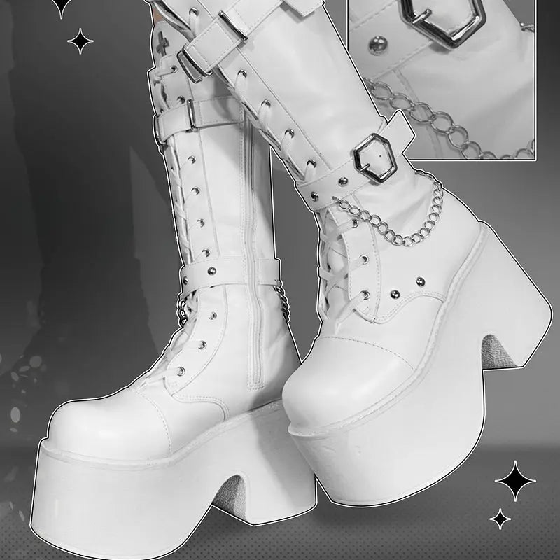 Kawaii Aesthetic Y2K Cute Fairy Black White Cross Boots ON1418 MK Kawaii Store