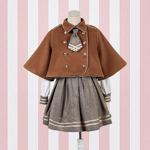 Brown/Grey Vintage Bear Grid Lolita Dress/Poncho SP1710738 - Harajuku Kawaii Fashion Anime Clothes Fashion Store - SpreePicky