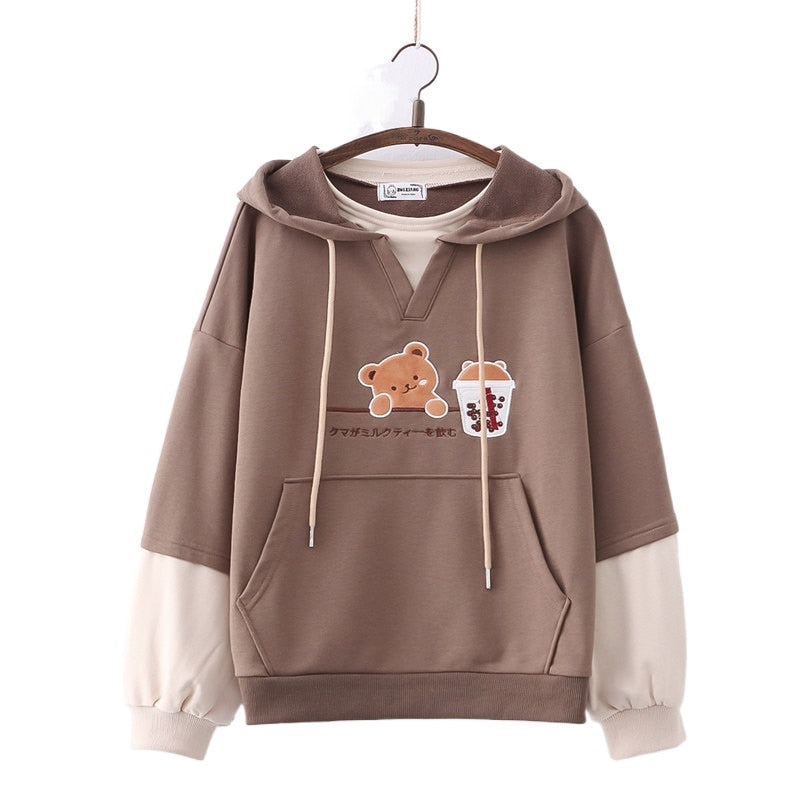 Kawaii Cute Bear Drink Boba Tea Sweatshirt Hoodie SUA04