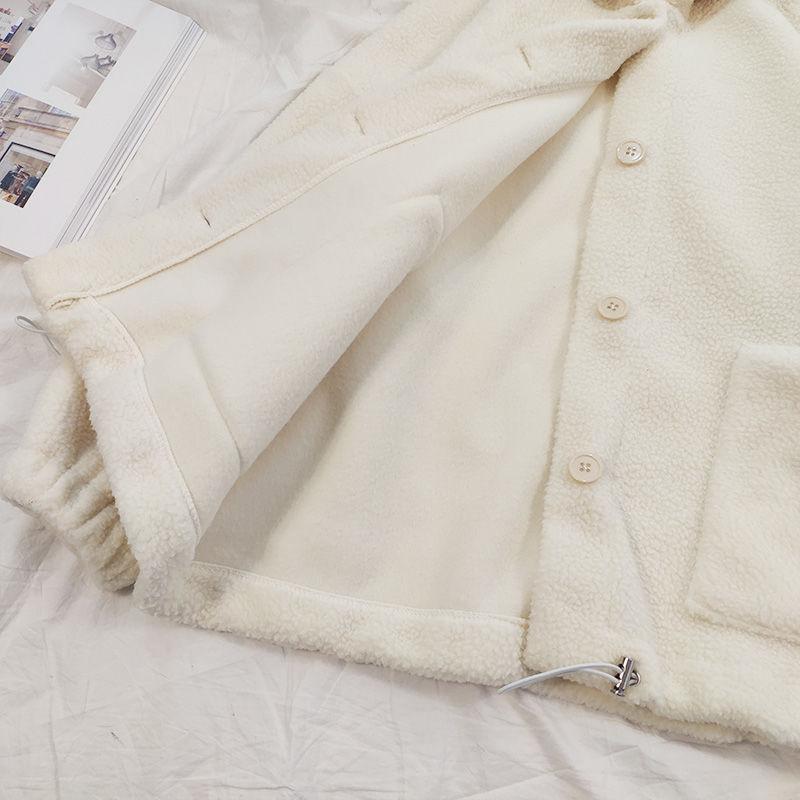 White Plush Kawaii Bear Hoodie Sweater with Pocket Coat MK16927