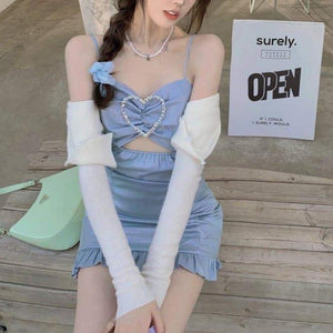 Perfect Summer Sweet Fashion Blue Sleeveles Ruffles Mini Dress MK17083