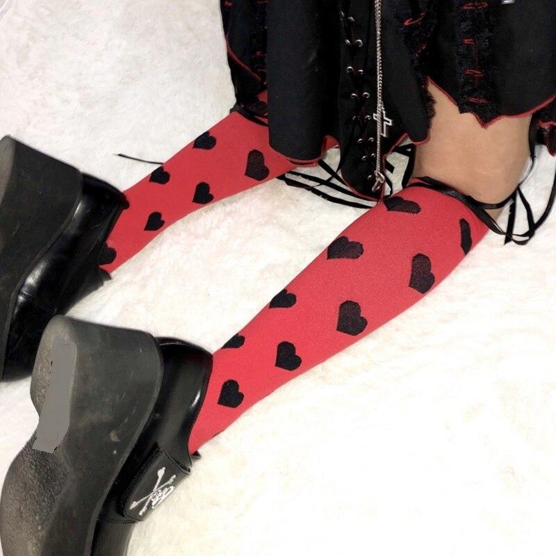 Harajuku Punk Black Red Polka Dot / Love Heart Gothic Lolita Knee Socks MM2182