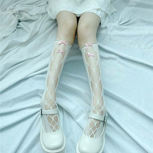 Black/White Japanese Gothic Egirl Harajuku Hollow Out Lolita Bow Socks MK16710