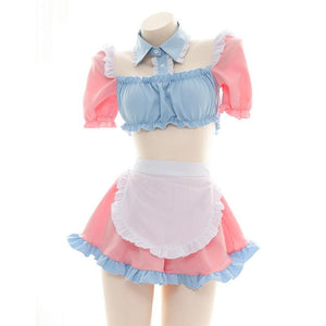 Kawaii Perfect Maid Pastel Pink Blue Uniform Lingerie Set MK16253