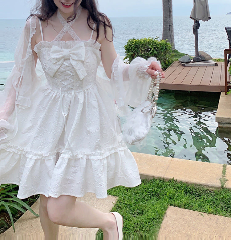 Cream White Soft French Cute Dress/Cardigan Coat SP17594 - Harajuku Kawaii Fashion Anime Clothes Fashion Store - SpreePicky