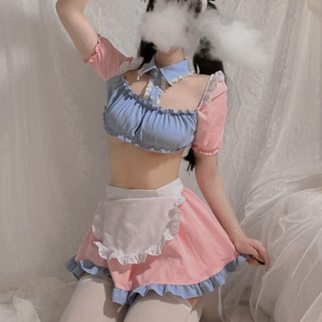 Kawaii Perfect Maid Pastel Pink Blue Uniform Lingerie Set MK16253