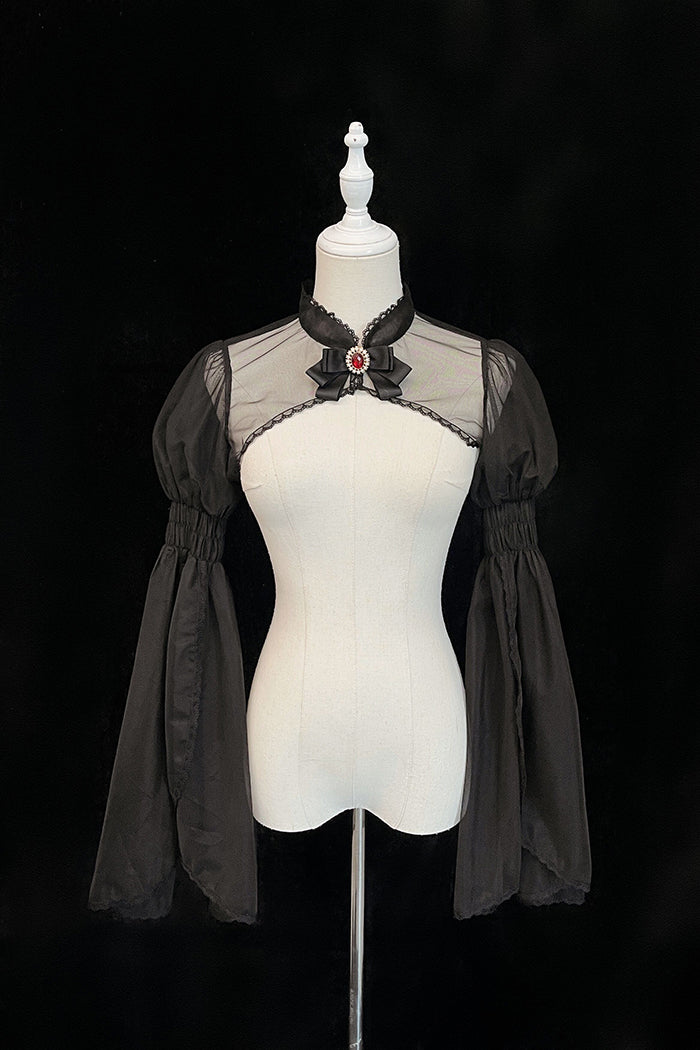 Gothic Blooding Rose Lolita Shoulder Cover Half Crop Top Blouse MK17737