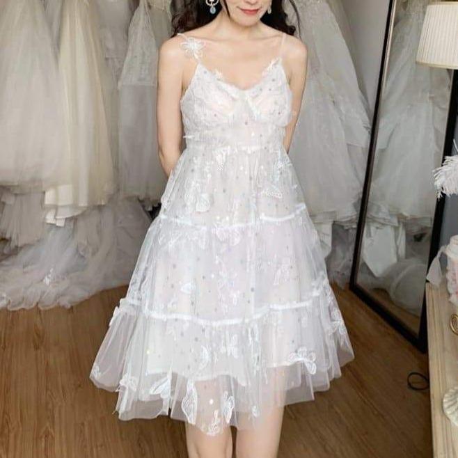 Perfect Summer Cute White Mesh Butterfly Dress MM1888