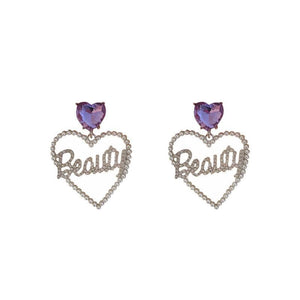 Cute Beauty Purple Gem Love Heart Earrings MM1890