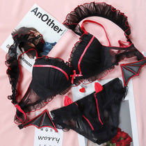 Black Gothic Bat Cute Devil Ruffle Lace Underwear Set MK17175