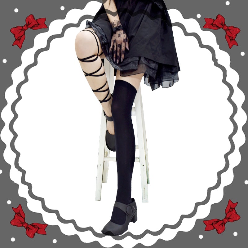 Gothic Lolita Cross Asymmetrical Strap Tight Knee Socks MM2302