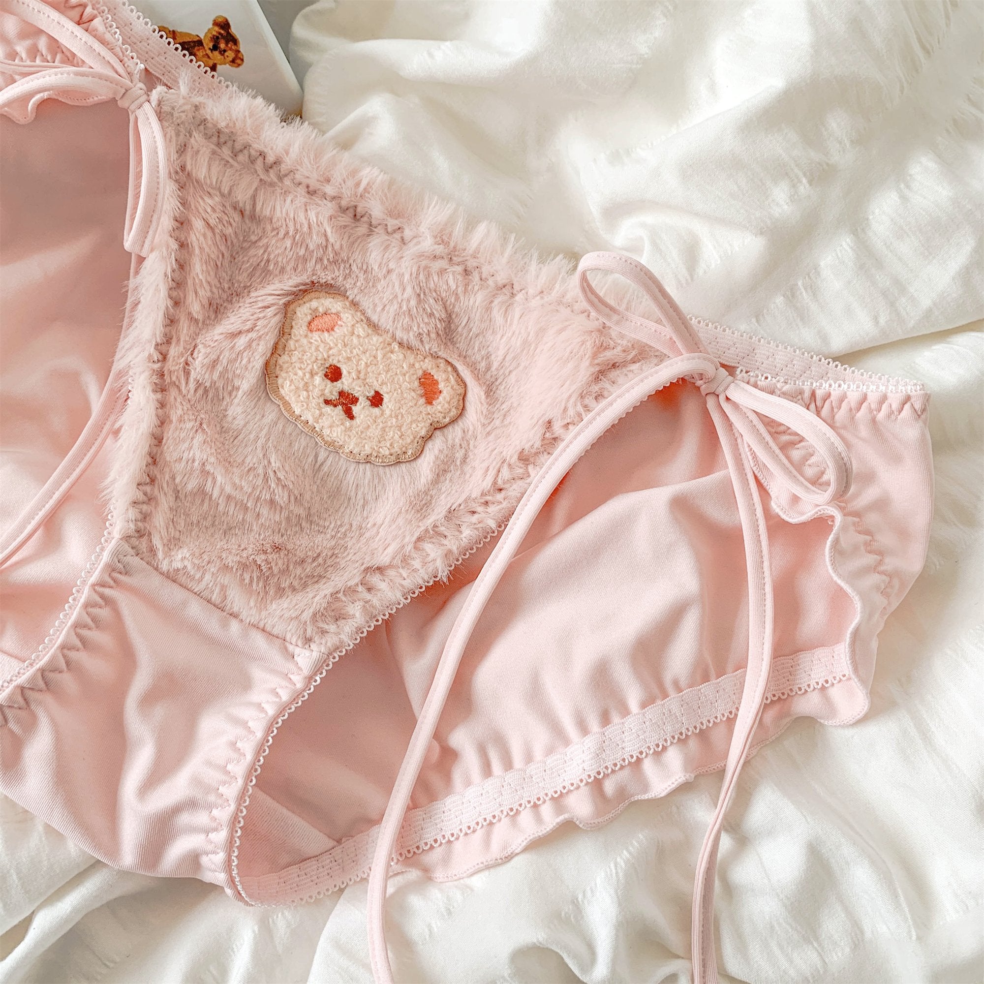 Kawaii Cute Bear Lace-up Fluffy Panties MK17616