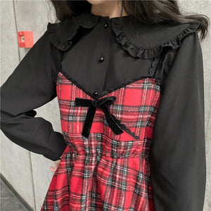 Korean Style Kawaii Red Plaid Suspender Dress MM2303