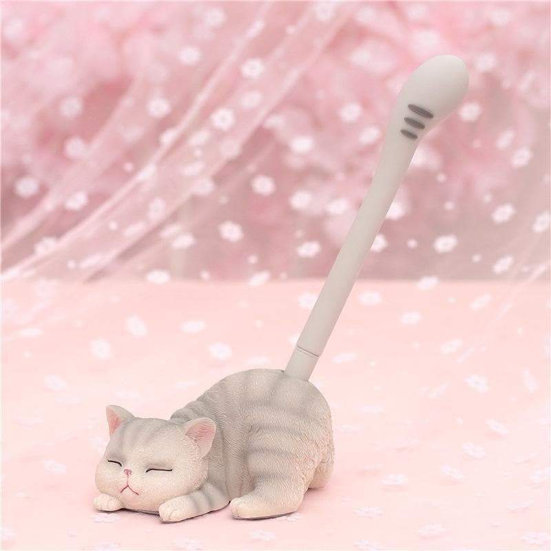 Light Gray Dark Gray Cute Cat Pen Desk Decoration MM1670