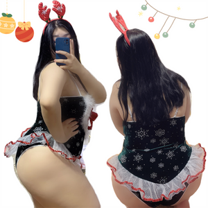 Plus Size Christmas Cute Bow Black Santa Lingerie MM2252