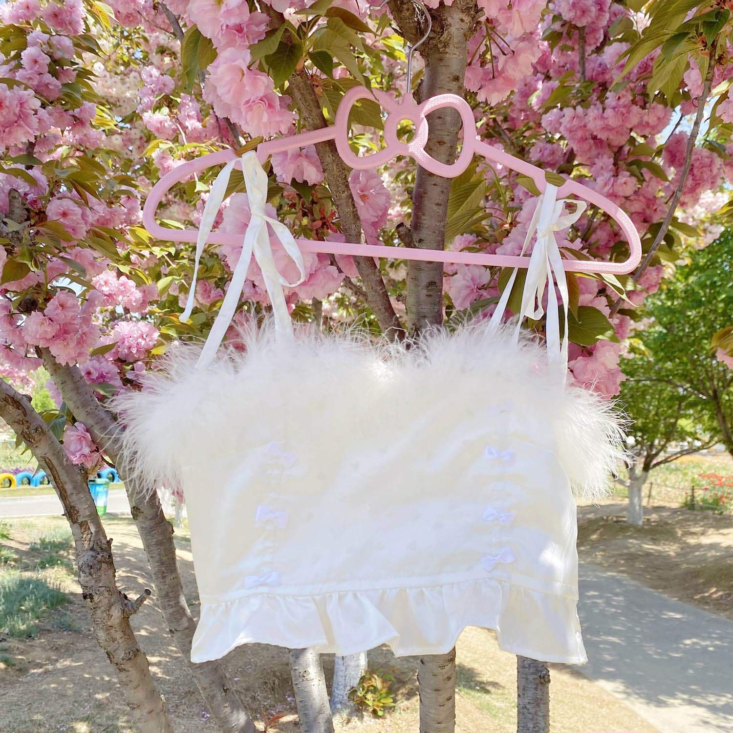Lovely Cute Fluffy Bow Suspender Crop Top MM1897