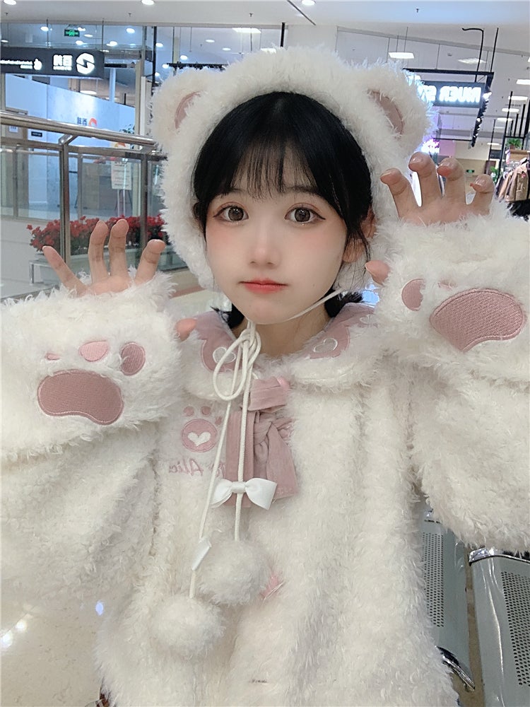S/M Kawaii White Bear Furry Coat MM2281