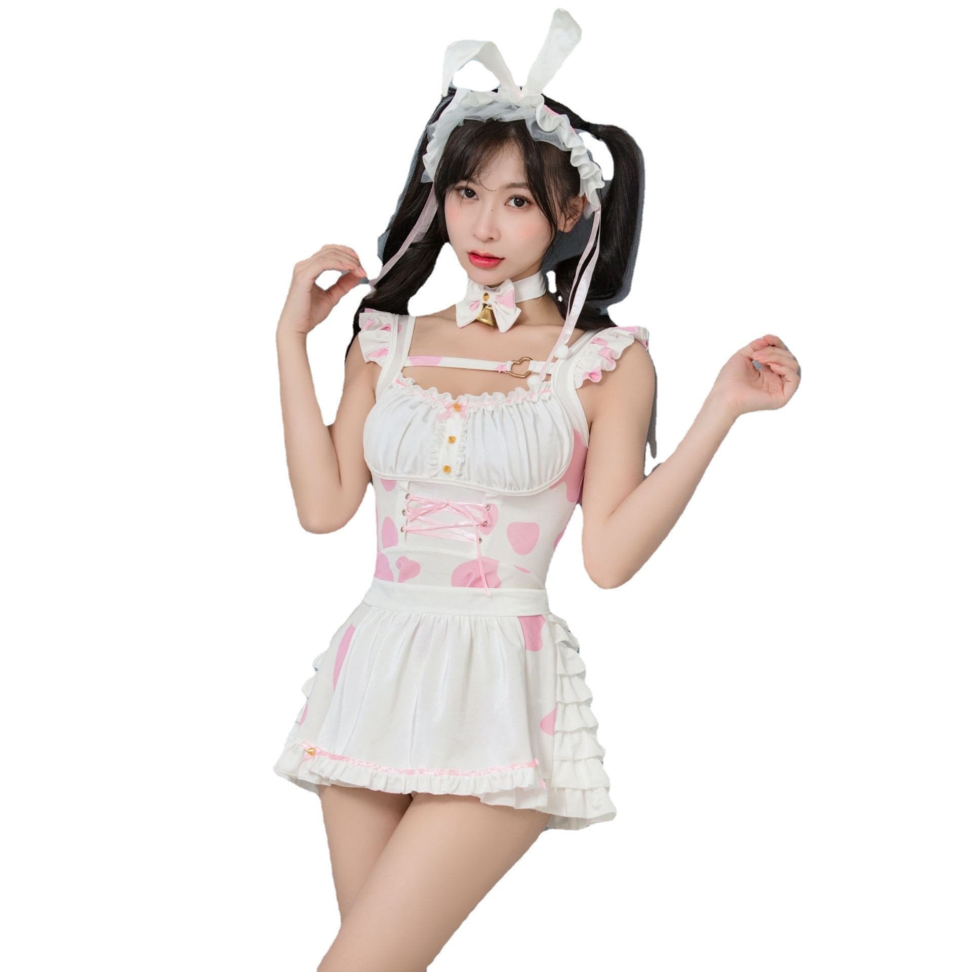 Pink Cow Maid Dress Lingerie with Bow MK16934