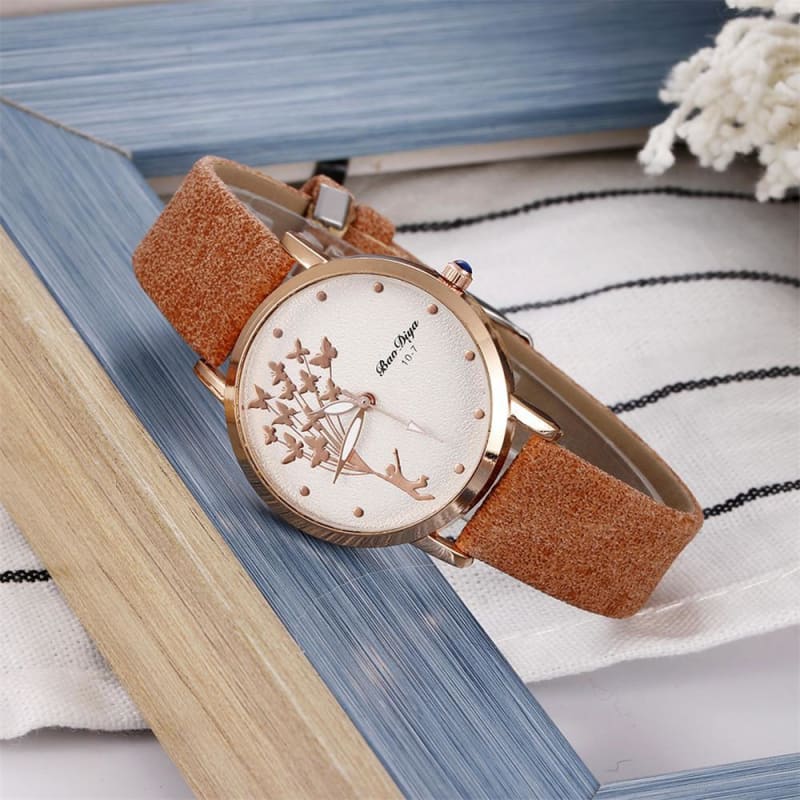 Abigale - Simple Brown Quartz Butterfly Watch - accessory