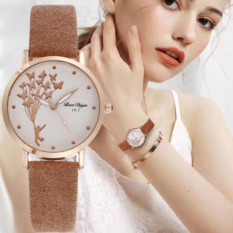 Abigale - Simple Brown Quartz Butterfly Watch - accessory