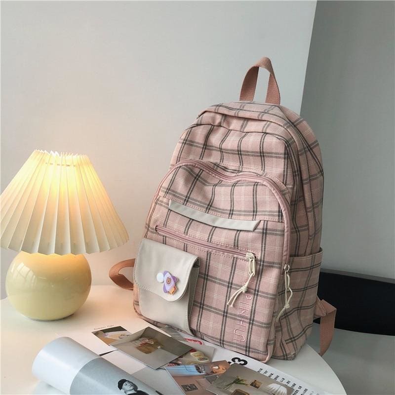 Aesthetic Cute Plaid Backpack - backpack