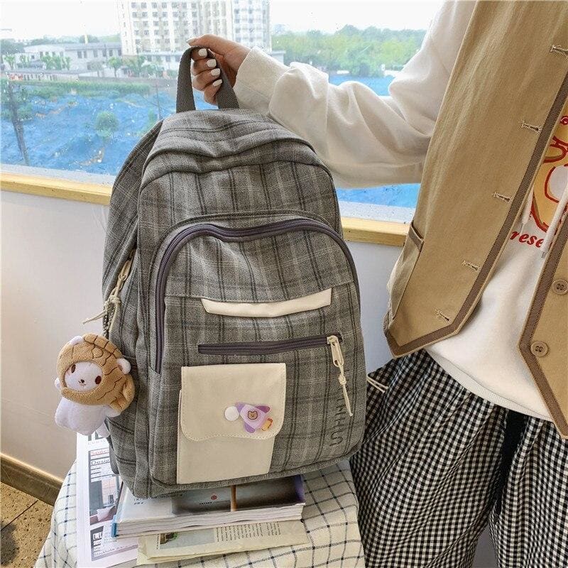 Aesthetic Cute Plaid Backpack - backpack