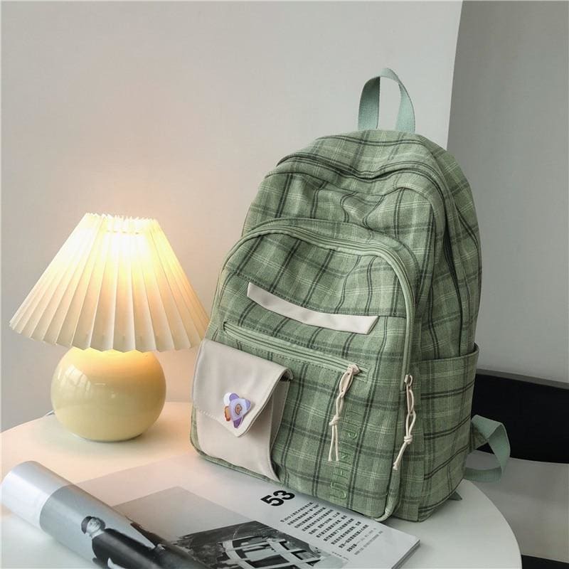 Aesthetic Cute Plaid Backpack - backpack