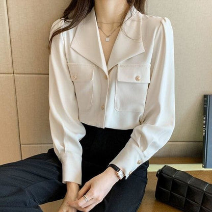 Alis - Spring Long Sleeves Loose Chiffon Shirt - shirt