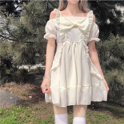 Almond Lilly Kawaii Princess Lolita Off-Shoulder Spring Bow 