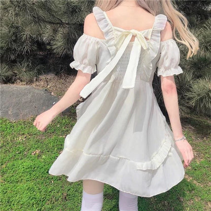 Almond Lilly Kawaii Princess Lolita Off-Shoulder Spring Bow 