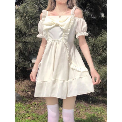 Almond Lilly Kawaii Princess Lolita Off-Shoulder Spring Bow 