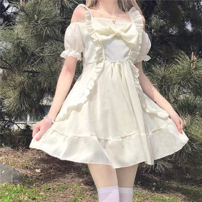 Almond Lilly Kawaii Princess Lolita Off-Shoulder Spring Bow 