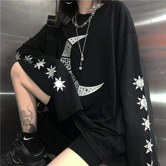 Alternative Cool Style Dark Moon Sun Shirt MM1256 - KawaiiMoriStore