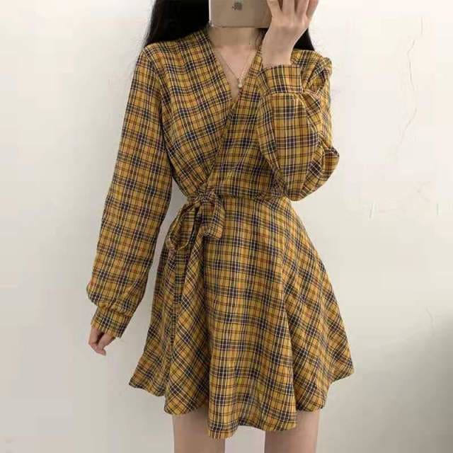 Amelie - Winter Plaid Dress Long Sleeve Scottish Plaid Slim 