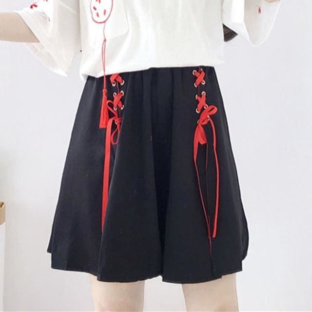 Anime Fox Printed Cross Ribbon Lolita Skirt MK15004 - KawaiiMoriStore