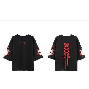 Anime Fox Printed Cross Ribbon Lolita T-shirt MK14988 - KawaiiMoriStore