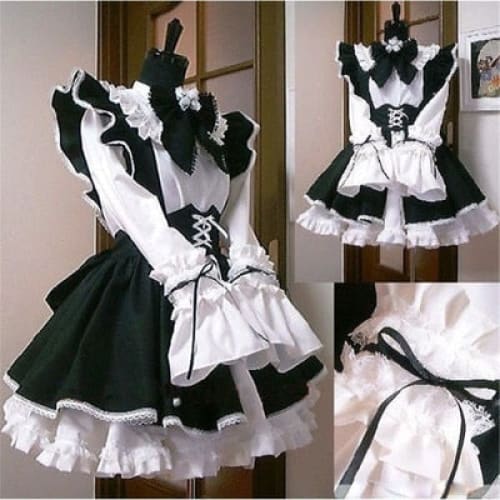 Anime Maid Outfit Black&White Apron Dress Lolita Cosplay 