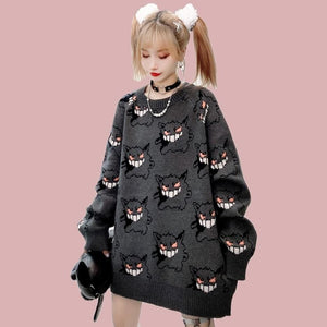 Anime Sweater Women Harajuku Gengar Pattern Pullover MK084 - KawaiiMoriStore