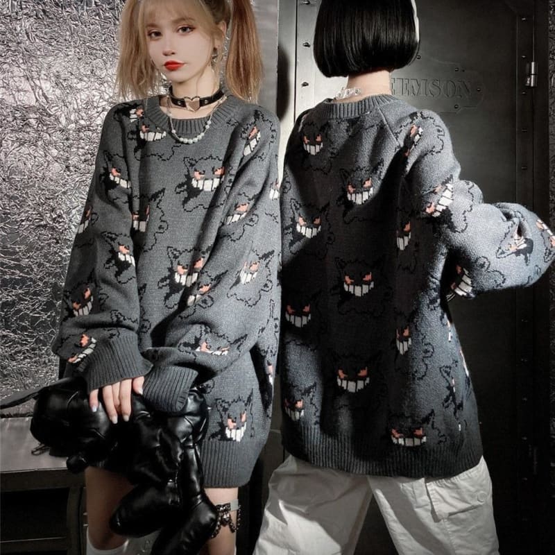 Anime Sweater Women Harajuku Gengar Pattern Pullover MK084 - KawaiiMoriStore