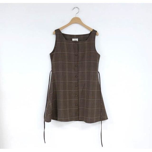 Anna - Sweet Long Sleeve Blouse + Plaid Pinafore Dress - 