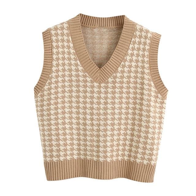 Ares - Houndstooth Knitted Sweater Vest - vest