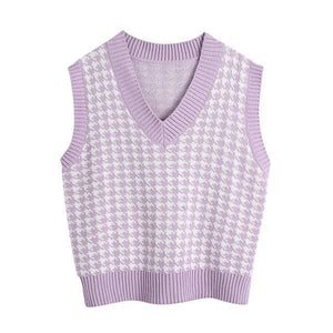 Ares - Houndstooth Knitted Sweater Vest - vest