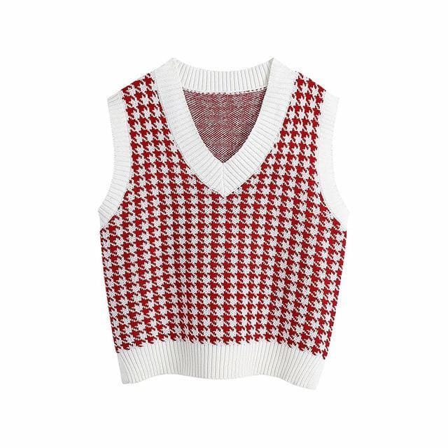 Ares - Houndstooth Knitted Sweater Vest - vest