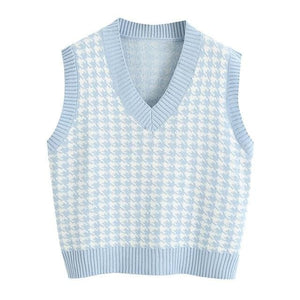 Ares - Houndstooth Knitted Sweater Vest - vest