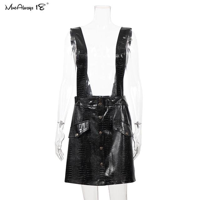 Astrid - Faux Leather Suspender Skirt - Skirt