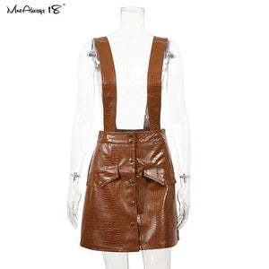 Astrid - Faux Leather Suspender Skirt - Skirt